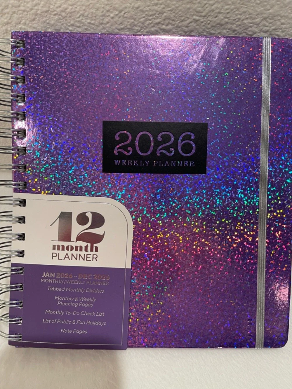 Glittery Weekly/12 Month Spiral Planner - JAN to DEC 2026. NWT.